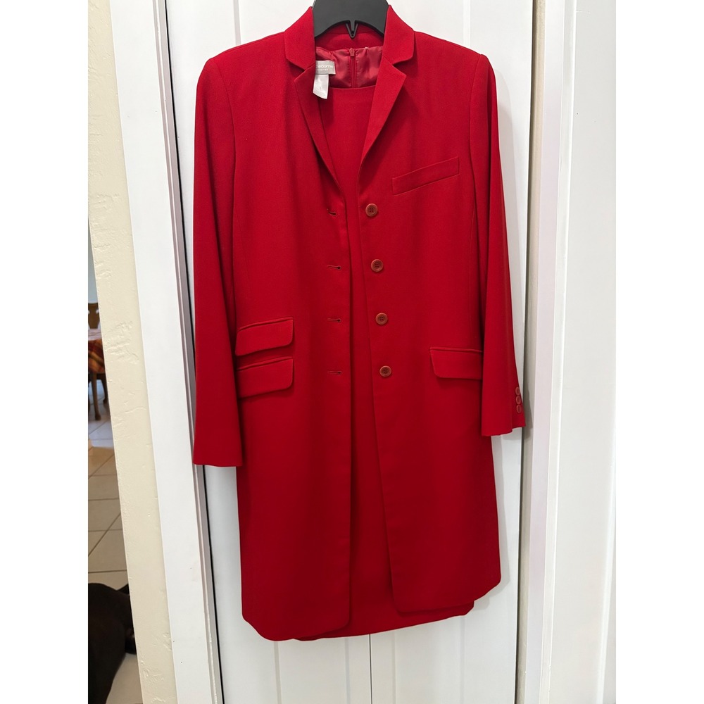 Liz Claiborne Collection Red Duster Coat and Sheath Dress Suit Set Size 4